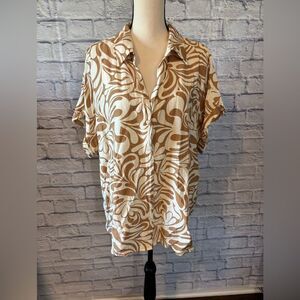SHEIN Curve 4XL Beige and White Swirl Blouse